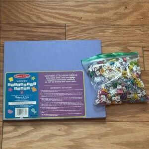 Melissa and Doug Wooden Stringing Beads with wooden bead holder tray and strings